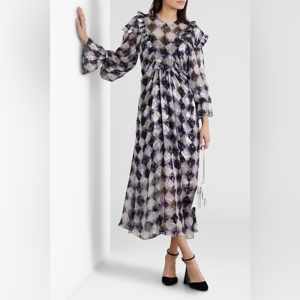 Preen by Thornton Bregazzi Mystic ruffled Devore Harlequin Dress